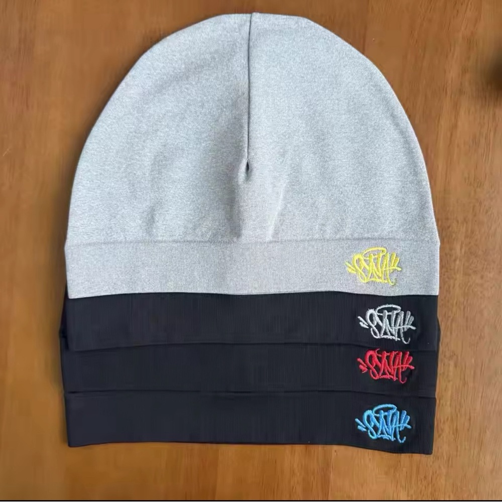 Gray and Black Beanie with Colorful Embroidery